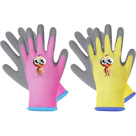 Kids Gardening Gloves, 2 Pair Toddler Gardening Gloves, Girls Glove, Rubber Non-Slip Safety Work Gloves for Kids, Youth, Garden, Fishing, Cycling and Gardening Tools (Ages 3-5)