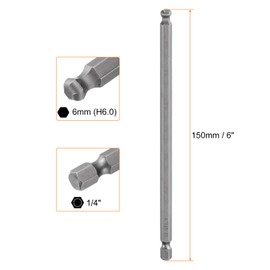 sourcing map 2pcs Ball End Hex Screwdriver Bit 6mm (H6.0) Tip 1/4" Hex Shank 150mm (6") Long Magnetic Ball Head Bits Industrial Grade S2 Steel Metric Screw Driver Bit