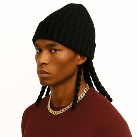 Dreadlock Benie Knit wig with Faux Locs | Afro-Inspired Dreadlocks Cap Hat Warm, Trendy, & Cultural Headwear (Grey, Medium, Black Dreads)