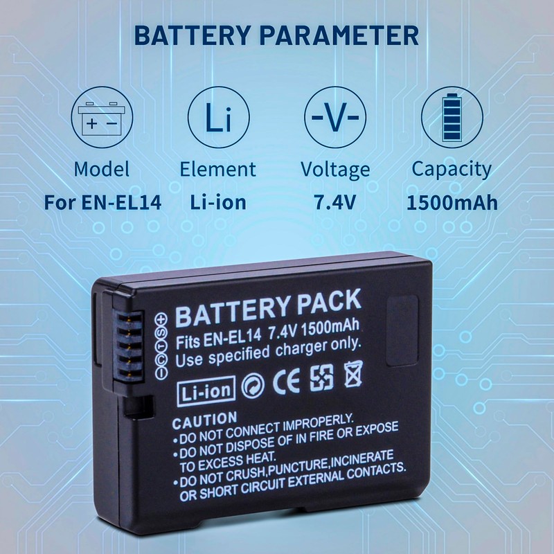 3-Pack EN-EL14 / EN-EL14a Batteries with Smart Triple Slot LCD