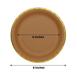 Balsa Circle 25 Natural 8 in Round Disposable Dinner Salad Paper Plates Gold Lined Trim Wedding Party Events Decorations Supplies