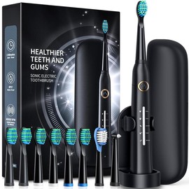 2025 new upgrade Sonic Electric Toothbrush for Adults, Power Electric Toothbrush with 8 Brush Heads, Travel Case, 40000 VPM Deep Clean 5 Modes, Rechargeable Toothbrushes Fast Charge 4 Hours Last 30 Days, Black - Color: Black