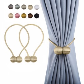 Hion (Beige) Magnetic Curtain Tassels Curtain Tiebacks Magnetic Curtain Clips Strong Magnets Set of 2