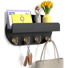 Key Holder Wall Mount,Key Holder for Wall Decorative Key and Mail Holder with Shelf,Modern Key Rack for Home Wall Decor for Apartment Office Entryway Front Door Living Room (Stylish Black)