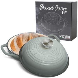 Enameled Cast Iron Bread Pan with Lid, 11” Grigio Scuro (Gray) Bread Oven Cast Iron Sourdough Baking Pan, Dutch Oven for Bread - Segretto Cookware