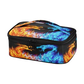 Caikeny Kids Lunch Bag Blue Red Fiery Dragon Insulated Reusable Lunch Bag Animal Lunch Box for Women School Office Picnic
