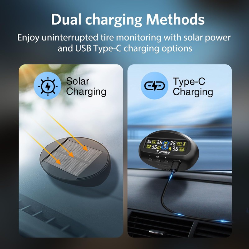 Tymate TM9 Tire Pressure Monitoring System, Compact Wireless Solar TPMS