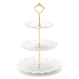 Coitak 3 Tier Cupcake Stand, Plastic Tiered Serving Stand, Dessert Tower Tray for Tea Party, Baby Shower and Wedding (Wavy-Metal Rod)