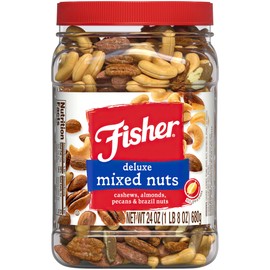 Fisher Snack Deluxe Mixed Nuts, 24 Ounces, Cashews, Almonds, Pecans, Brazil Nuts, 100% Recyclable, Healthy Snacks for Adults