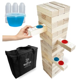 SWOOC Games - Giant Tower Party Game with Hidden Jello Shots - Includes Disposable Cups, Lids & Carrying Case - Stacks up to 5ft - Tipsy Topple Game for Adults - Giant Outdoor Games - Jumbo Bar Fun