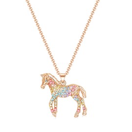 luomart Girls Horse Necklace Gifts,Little Rainbow Horse Jewelry for Women Boys,Initial Letter Necklaces Pendant for Teen Girls Horse Lovers (Little Horse Rainbow Gold)