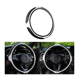 KHGUZ Carbon Fiber Car Steering Wheel Cover, Breathable Leather Non-Slip Vehicle Steer Wheel Protector, Automotive Interior Protection Lining Accessories, Universal for SUV, Sedan, Truck (White)
