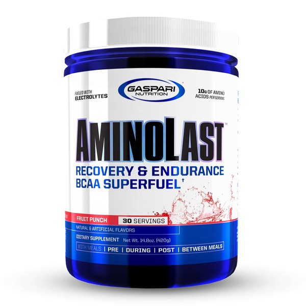 Gaspari Nutrition Aminolast, Recovery and Endurance BCAA Superfuel, 2:1:1 Amino Acid Ratio, Fueled with Electrolytes (30 Servings, Fruit Punch)