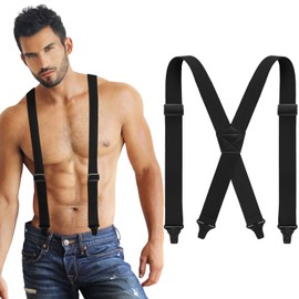 Janmercy X Back Hidden Suspender Heavy Duty Work Airport Friendly Suspenders Under Clothing for Men Women(Black)
