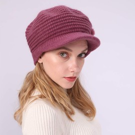 YAMEE Women's Winter Knitted Beanie Hat Women's Wool Hat Warm Beret Hat Ribbed Cap Women's Winter Hats, M9001 x rose