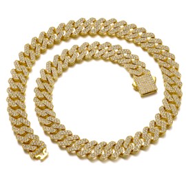 Gold Cuban Link Chain for Men Iced Out Miami Cuban Link Necklace Diamond Chain for Men Women Choker Hip Hop Jewelry Gift (Gold-12mm-24inch)