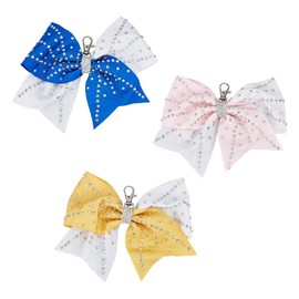 NICENEEDED 3PCS Cheer Bow Keychain 8.3 x 6.3 Inch, Cheer Keychain with Rhinestones Cheer Bow Pin Holder for Bag Backpack, Cheerleader Keyrings for Cheerleading Sports Accessory