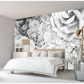 Bormia 3D White Rose Wall Mural Gray and White Wallpaper Decor for Girls Bedroom Living Room
