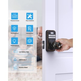 Zowill Keyless Entry with Knob - Electronic Keypad Deadbolt, Keyless Entry with Door Knob, Auto Lock, Easy Install, Keypad Knob for Front Door