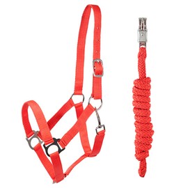 PFIFF 102931 Halter and Rope Set, Plastic Halter Lead Rope, Red Cob