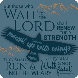 Christian Coasters, Pack of 6 cork coasters, Eagles Wings, with Bible verse Isaiah 40:31. Beautiful Christian gifts for women or men, by Just Cards Direct