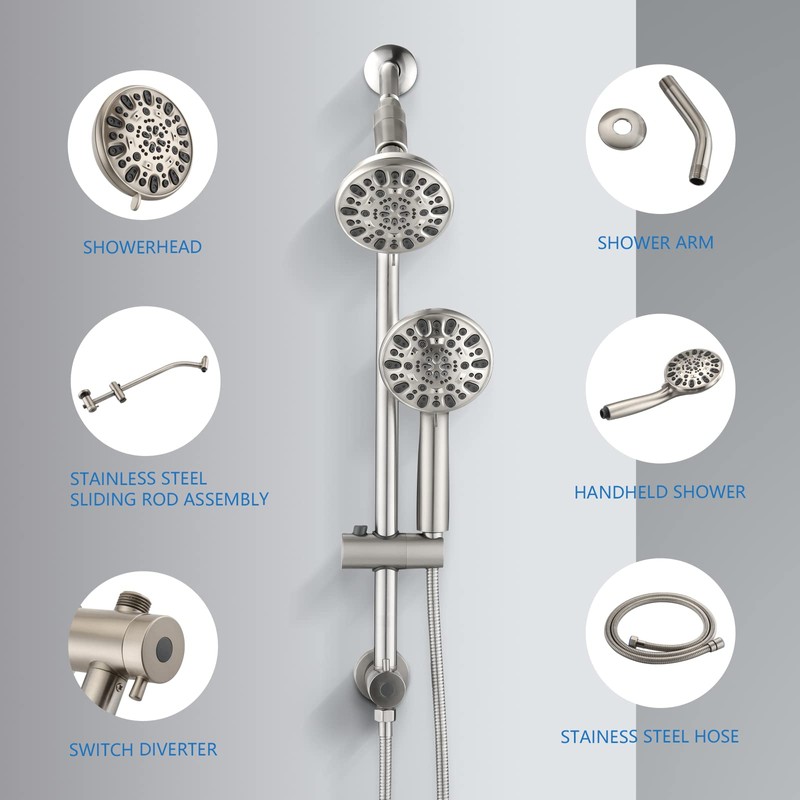UCLIMAA High Pressure 48-Settings Shower Head with Handheld Shower,Drill-Free 3-Way