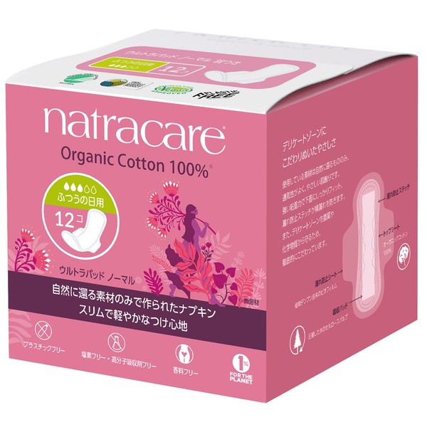 Natracare Organic Regular Day Sanitary Napkins with Feathers, Ultra Pad, Normal, Pack of 12