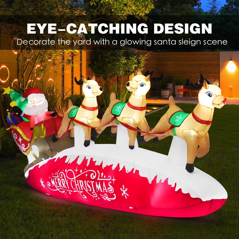 ZPISF 10 FT Santa Sleigh with Reindeer Christmas Inflatables Outdoor
