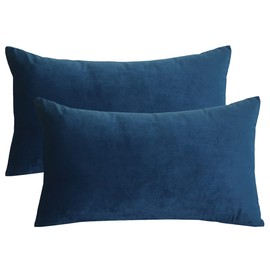 Lutanky Velvet Cushion Covers (Pack of 2) Lovely Rectangle Throw Pillow Cases Soft Solid Decorative Pillow Covers for Sofa Bedroom Car 12x20 Inch 30 x 50 cm (navy blue 1, 2 Pieces)