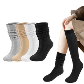 YJSDDNTY 4 Pairs Women's Slouch Socks, Long Cotton Knee Socks for Autumn/Winter, Knee High Boot Socks in One Size, gray