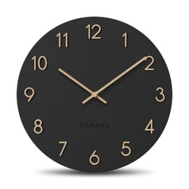 Cander Berlin MNU 2630 F Wall Clock Silent 30 cm without Ticking Noises Analogue Living Room Large Modern Vintage Black Wooden Hands