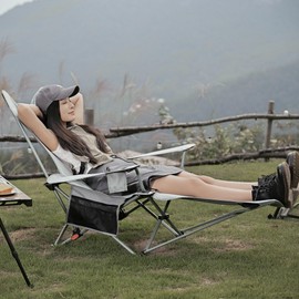 ARURU 2-in-1 Reclining Camping Chair, Portable Folding Beach Lounge Chair with Footrest & Adjustable Backrest, Comfortable Lawn Chair for Adults Heavy Duty with Cup Holder for Outdoor Poolside Sports