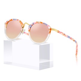 CARFIA Pink Mirrored Acetate Metal Bridge Sunglasses for Women Polarized UV Protection, Retro Fashion Ladies Sunnies Shades