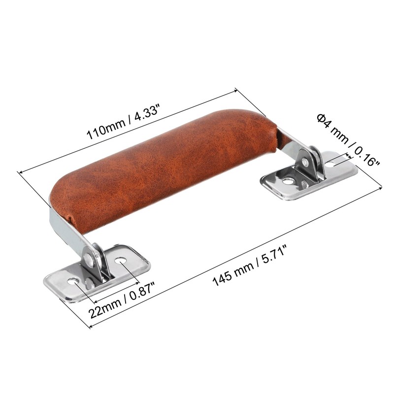 uxcell 2Pcs Brown Leather, Metal Luggage Handle, Vintage Suitcase Replacement