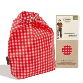 Kumanu Organic Beeswax Cloth Bread Bag Krummelkarl H 35 cm x W 29 cm with Stand and Closure Natural and Plastic-Free Keep Fresh Handmade in Tyrol (Red Check)