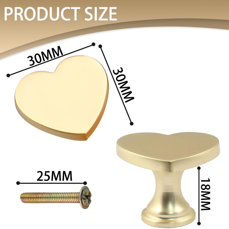 HARSKIYER 6 Pcs Heart Shape Cabinet Knobs, Gold Drawer Pulls,