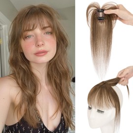 S-noilite Bangs Hair Clip,360° 3D Cover Real Clip in Bangs Human Hair Toppers for Women With Wispy Bang Daily Wear Medium Brown