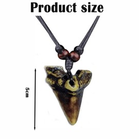 AMBEERT 6 Items Shark Tooth Necklace Adjustable Wax Rope Necklace with Imitation Shark Teeth, Perfect for Men, Women, Kids Shark Gifts for Beach, Surfing(White & Brown)