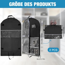 KASURE Pack of 2 Black Garment Bags, Foldable Garment Bag, Suit Travel Bag with 5 Pockets, Garment Bag, Handles and Buckles for Suit Jackets, Evening Dresses and Travel Storage (100 x 60 cm)