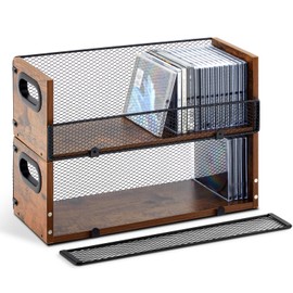 Geelin 2 Pcs Wooden Cd Storage Box Holder Racks Retro Cassette Tape Display Stand with Carrying Handles, Organizer Shelf for Movie Cases, Dvds, Cd Organizer Can Store up to 36 Pcs
