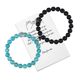 free-space Crown Couple Love Heart Magnetic Bead Bracelets with Heart Attraction Bell Mutual Bracelets Couple Gifts for Boyfriend Girlfriend His Hers Women Men Friendship (Black-Blue)