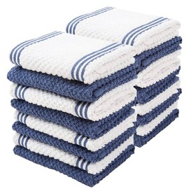 SIMPLI-MAGIC 79371 Kitchen Dish Towels, European Popcorn Design, 12”x12, Taupe/White, 18 Pack