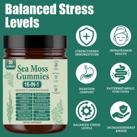 ARSYCHLL Sea Moss Gummies 16-in-1, with Bladderwrack & Burdock Root - Organic Irish Sea Moss Supplement for Immune Support, Digestion, Energy - Vegan, Non-GMO, 30 Chewable Gummies