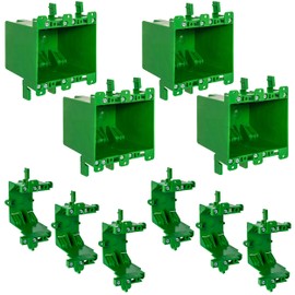 Old Work Bundle Kit – Includes 4 Double Gang Old Work Electrical Boxes + 6 Expansion Rings – Expandable PVC Junction Boxes for Retrofit Applications – UL Listed, Fire-Rated