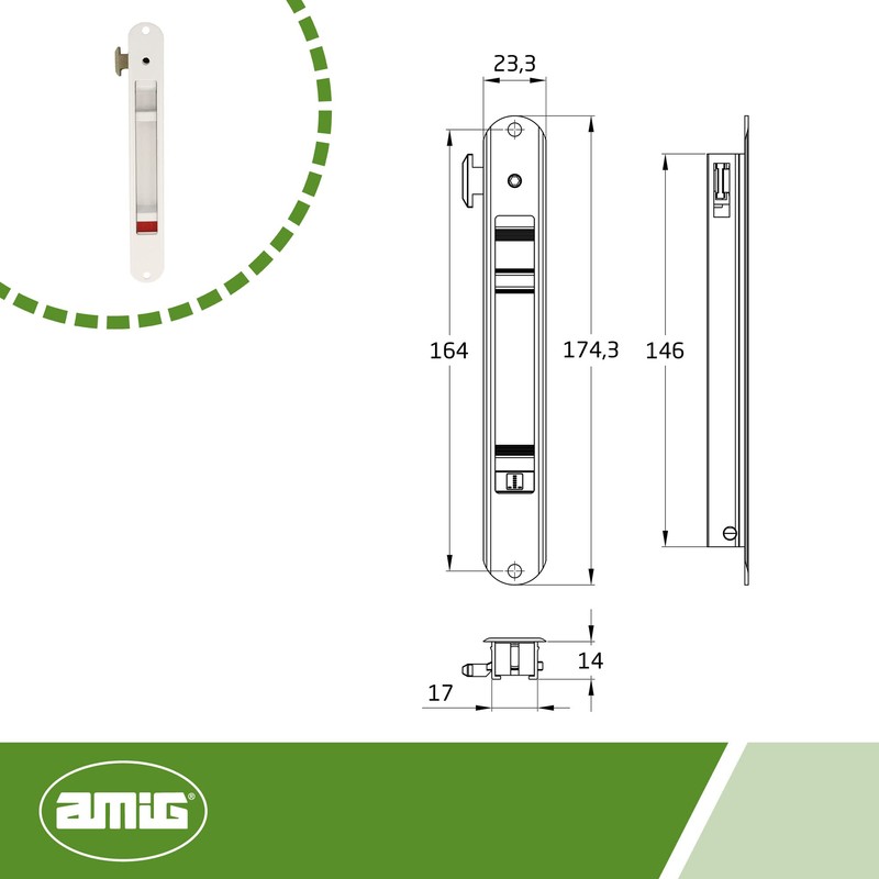 Amig - Mortice Lock for Sliding Windows | Dimensions: 174