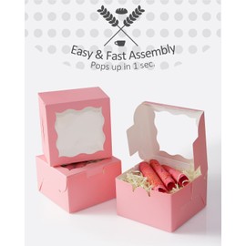 qiqee Pink Bakery Boxes with Window 100pcs 4x4x2.5 Mini Cookie Boxes Macaron Boxes Small Donut Pastry Boxes for Party