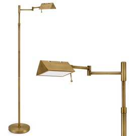 VONLUCE Dimmable LED Floor Lamp, 56" Floor Lamp for Living Room with Adjustable Height Swing Arms 3 Color Temperatures, Industrial Standing Pole Lamp for Bedroom Reading, Antique Brass