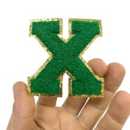 CAOMP Iron On Chenille Letter Patch 2.5 Inch A-Z Alphabet Varsity Adhesive Kelly/Gold Letter M