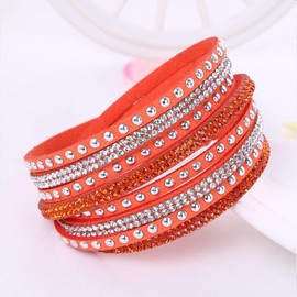 Long tiantian Leather Wrap Bracelets for Women, Boho Multi-Layer Pink Western Jewelry Cowgirl Outfits for Women