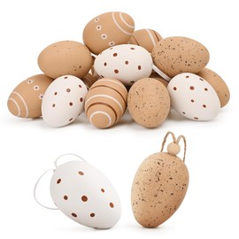 Gallop Chic 16 x Easter eggs for hanging, decorative Easter eggs made of plastic, decoration for Easter, size: 6 x 4 cm (16 pieces, brown/white)